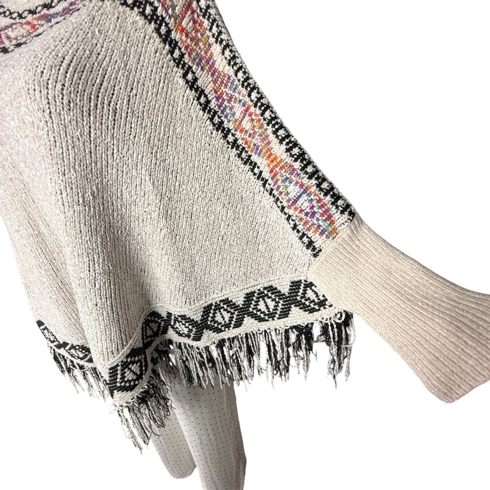 Tribal Design Chenille Poncho Sweater Fitted Cuff - Picture 7 of 11
